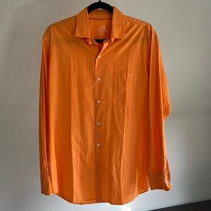 Peter Millar Men’s Dress Shirt Size M, summer orange color, 86% Cotton, 14% Silk